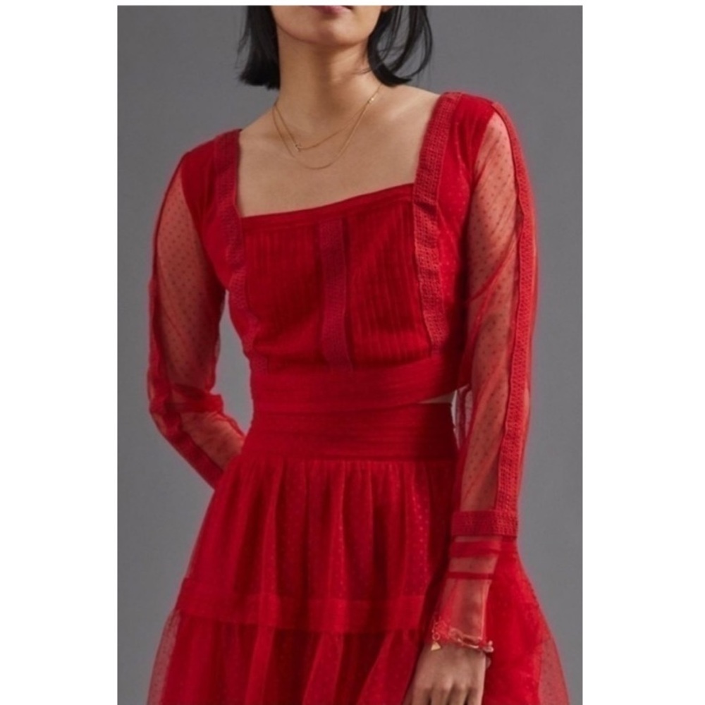 NWT Anthropologie Plus A+nthropologie Dotted Tulle Crop Long Sleeve Top Size 24W - Picture 1 of 16